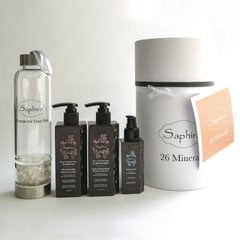 Набір для зволоження волосся мінеральний Saphira Hydration (шампунь 250мл + кондиціонер 250мл + сироватка 30мл + пляшка для води)