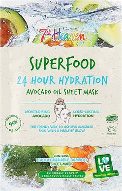 Маска тканевая с маслом авокадо Superfood 24H Hydration Avocado Oil Sheet Mask 7th Heaven 16 г