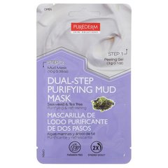 Маска для обличчя дворівнева морські водорості + чайне дерево (гель + маска) Dual-Step Purifying Mud Mask Seaweed & Tea Tree Purederm 3 г х 10 г