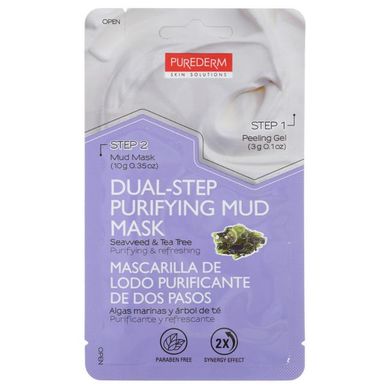 Маска для обличчя дворівнева морські водорості + чайне дерево (гель + маска) Dual-Step Purifying Mud Mask Seaweed & Tea Tree Purederm 3 г х 10 г